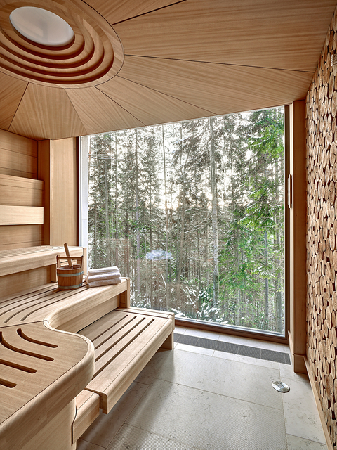 Роскошный камин, спа и стеклянная крыша: деревянный дом в лесу