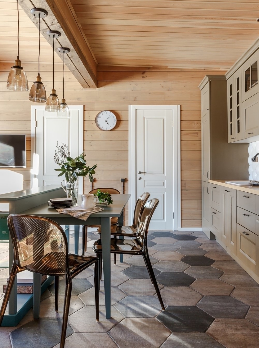 Особенности интерьера кухни в деревянном доме из бруса