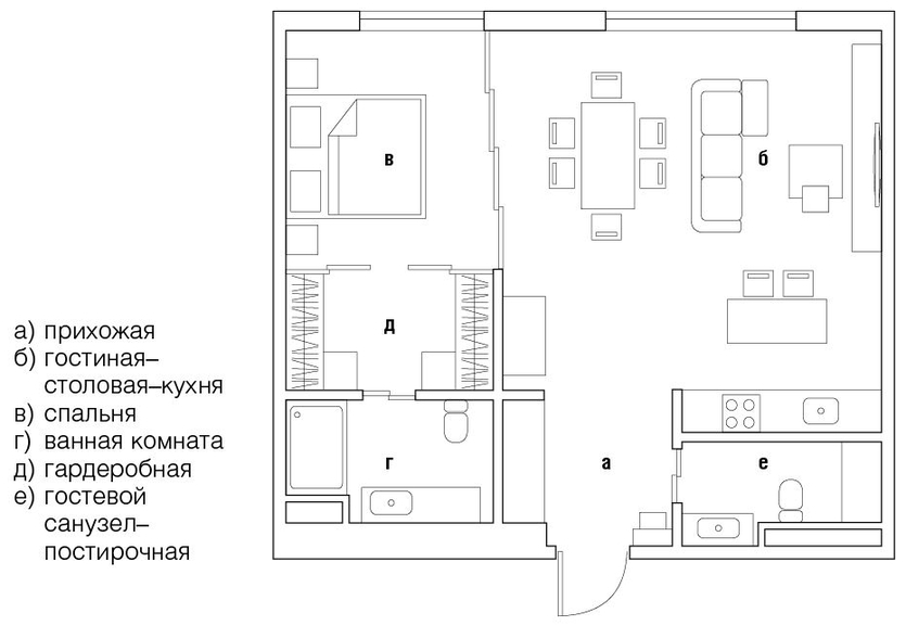 Современный интерьер квартиры 65 кв. м для молодого человека