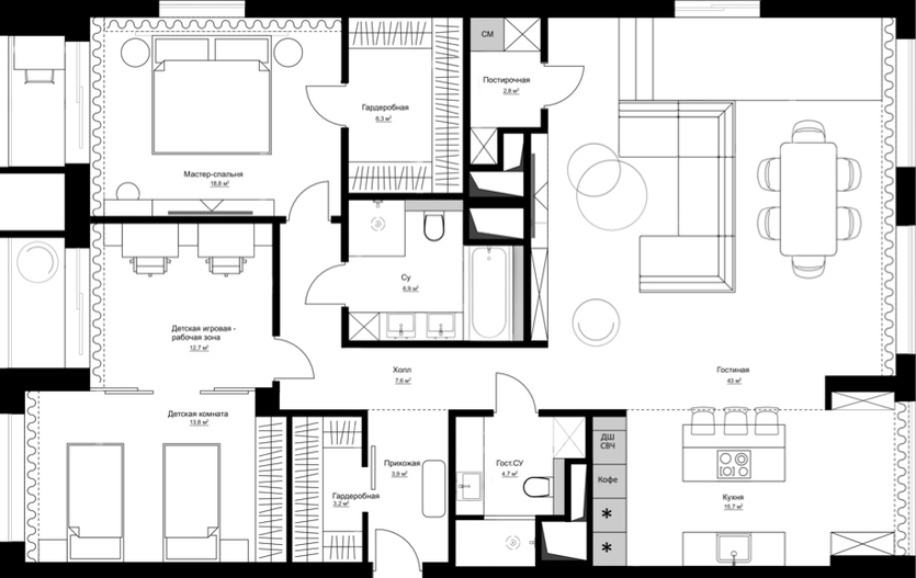 Классика и современность: квартира с 80-метровой террасой для семьи